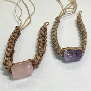 Rose Quartz Bracelet,and Blue Bracelet Macrame Jewelry, Set 2